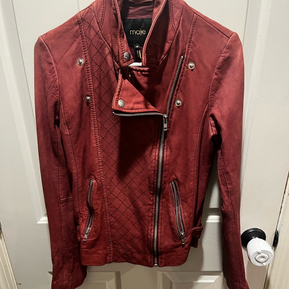 MAJE Donnie Leather Moto Jacket 38